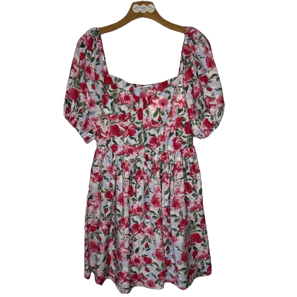 Wallflower Dress LG Pink Floral Puff Sleeve Milkmaid Cottagecore Coquette